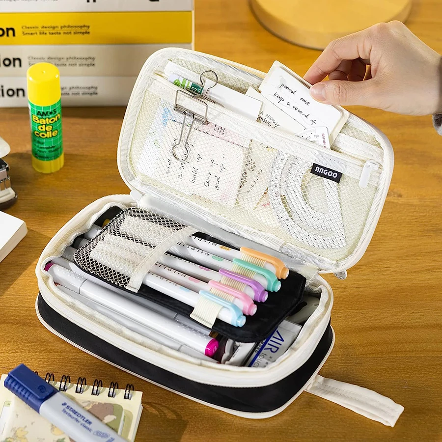 Capacitate mare Caz Creion Portabil Extensibil Dublu Strat Impermeabil Panza de Sac de Cosmetice Papetărie, Rechizite școlare