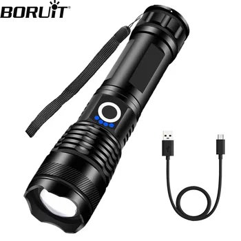 BORUiT P50 Puternic Lanterna LED-uri USB Reincarcabila cu Zoom Lanterna în aer liber rezistent la apa de Urgență Felinar Camping