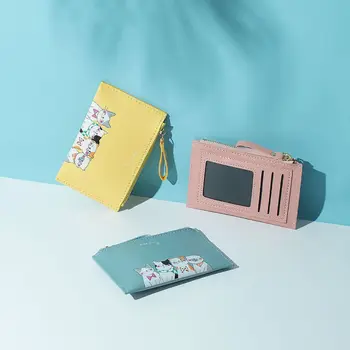 Fermoar portofel Pisica PU Piele Culoare Solidă Deținător al Cardului Bancar Sac Scurt Sac de Ambreiaj Stil coreean Portofele Portofele Femei
