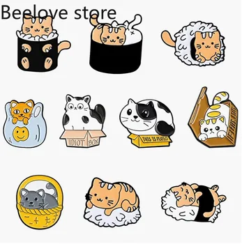 Creative Pisoi De Design De Desene Animate De Animale Emblema Personalizata Reperat Pisica Sushi Cat De Design Sentiment Piept De Flori Decor