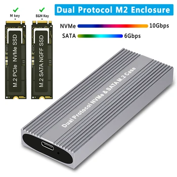 Dual Protocol SSD Caz Cabina de M. 2 SATA NVME SSD Extern Cazul JMS581D Chip Instrument Gratuit pentru M/B+M pentru 2230 2242 2260 2280 M2 SSD