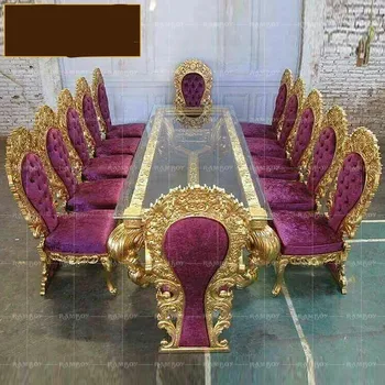 Europene folie de aur masă și scaun combinație lemn masiv sculptat villa mobilier camera de zi