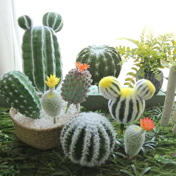 Plante artificiale Mini Cactus Flocking, Miez și Realist Textura Decorațiuni pentru Sală de ședințe Desktop Decor