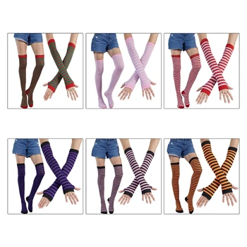 2023 Noi Femeile Dungi Multicolore Coapsa Inalta Șosete Încălzit de Braț Set de Iarna Tricotate Peste Genunchi Ciorapi, Mănuși de Degete pentru