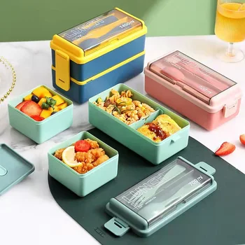 Japoneze dubla plastic de prânz box-office caseta de prânz cu Microunde sigilate de izolare termică cutie de prânz portabil pp prânz box set