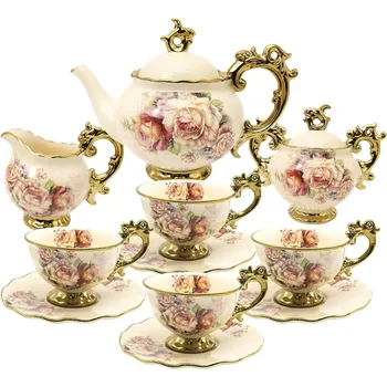 15 Piese de Portelan Set de Ceai, Floral Vintage Set de Cafea, Nunta Serviciu de Ceai pentru Adult, Mare Ceașcă de Ceai ceașcă de ceai set de ceai, seturi