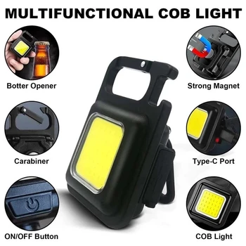 Mini Lanterna LED Multifunctionala Lumina de Lucru Portabil de Buzunar Lanterna, Brelocuri USB Reîncărcabilă Camping Flash de Lumină