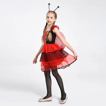 Printesa Roșu Insecte Bug-Uri De Performanță Ochiurilor Rochie Fete Copii De Halloween, De Craciun Petrecere De Ziua Cosplay Costum