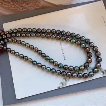 Moda 925 de Argint Sterlină Femei Colier 10-11mm Tahitian Negru Rotund Perle Un Mic Defect Bine de Logodna Bijuterii Cadouri