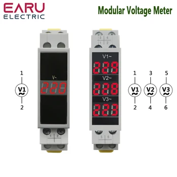 Șină Din de 18mm Tensiune Metru AC 80-500V 220V 380V Singur Trei Faze Modular Voltmetru Indicator LED Display Digital Detector