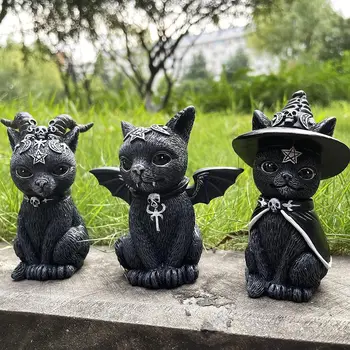 Vrăjitoare Pălărie Oculte Pisica Statuie - Pisica Neagra Statuie pentru aer liber de Decorare - Pisica Neagra Decor de Halloween - pentru Gradina cu Gazon