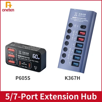 Qianli K367H 7-Extensie Port Hub cu Comutatorul Corespunzător P605S 60W Cifre de Afișare 5-Porturi de Încărcare Rapidă de Alimentare