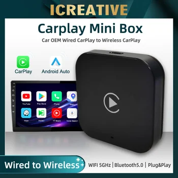 Mini AI Cutie Pentru Apple Carplay Masina OEM Cablu CarPlay la Wireless CarPlay si Android Auto USB Plug and Play BT Fast Connect Inteligent