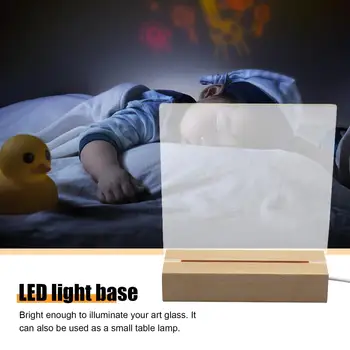 LED Afișaj Lemn de Bază-3D Dreptunghi USB Cristal de Lemn Aprins Stand de Bază Decor