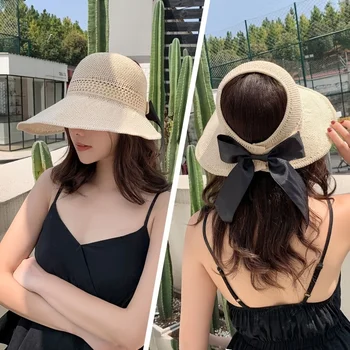 Primavara-Vara Vizor Capac Pliabil Largă de Mare Refuz de Pălărie de Soare Moda Elegante, Palarii de Plaja pentru Femei Respirabil Pălărie de Paie cu Ridicata