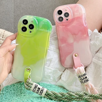 Pentru iphone 11 Moda gradient de verde, roz telefon caz cu curea pentru iphone 14 13 12 11 Pro Max Anti drop silicon Moale TPU Acoperire