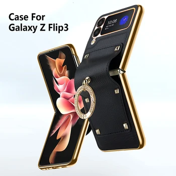 De lux din Piele de Caz Pentru Samsung Galaxy Z Flip 3 4 5G Caz rezistent la Socuri Acoperire pentru Samsung Z Flip 3 4 Caz cu Inel Titular Fundas