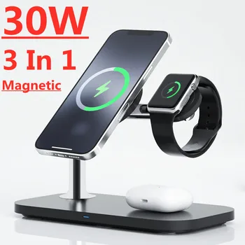 30W 3 in 1 Magnetic Wireless Charger Stand Pentru iPhone 14 13 12 Pro Max Airpods Apple Watch iWatch Macsafe Stație de Încărcare Rapidă