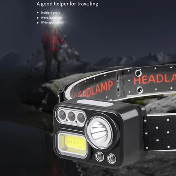XPE+COB Cap Lanterna Inteligent în aer liber LED Lantern 8 Moduri de Iluminare rezistent la apa IPX4 pentru Drumetii, Camping pentru Ciclism de Funcționare