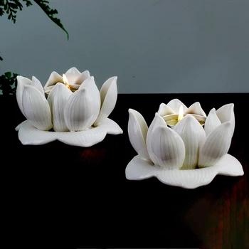 Lotus Lampa Suport De Lumanare Din Ceramica Kawai Alb Drăguț Sfesnice De Flori Moderne Estetice Decorazioni Casa De Masă Elemente De Decor