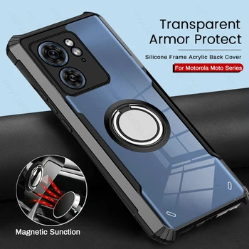 Acril Transparent Caz Pentru Moto G73 G23 G42 G13 E13 E22s Motorola Marginea 40 30 Edge40 Armura Rezistenta La Socuri Inel Titular Magnet Coque