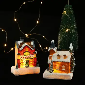 Peisaj In Miniatura Casa Model Durabil De Rășină Casa Ornament De Crăciun Fermecător Stralucitoare Casa Ornament Festiv Rasina De Artizanat