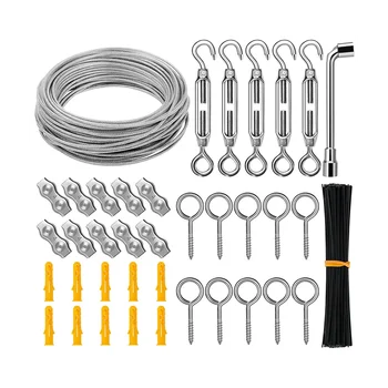 Șir Agățat Lumina Kit, 1/8inch Cablu de Sârmă, 98Ft Acoperite cabluri cu Întinzătoare și Cârlige pentru Balustradei Sistem