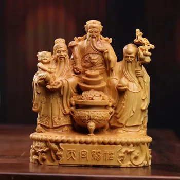 Fu Lu Shou sanxing statuie de Artizanat din Lemn Masiv de Sculptură în lemn a lui buddha statuie Decor Acasă Meserii de tip Boutique Cadou de Colectie