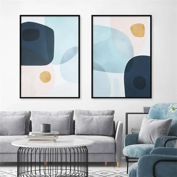 Rezumat Acuarelă Albastru, Aur Roz Forme Geometrice Postere Tablouri Canvas Wall Art Imprimă Imaginile pentru Camera de zi Decor Acasă