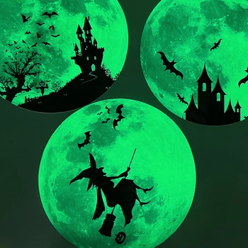 Luminos Luna Castel Vrăjitoare Bat Autocolante de Perete 30CM Camera pentru Copii Dormitor Decor Acasă de Halloween Decalcomanii de Perete Strălucire în Întuneric Autocolant