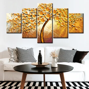 5 Panoul De Rezumat De Perete De Arta Canvas Peisaj Golden Tree Poster Tablou Living Modern Home Decor Dormitor Cu Opera De Arta