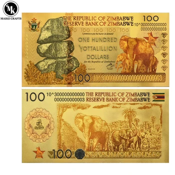 Elefant Zimbabwe O Sută de Yottalillion de Dolari Folie de Aur de Bancnote cu UV de Colectare de Bani Cadou de Vacanță