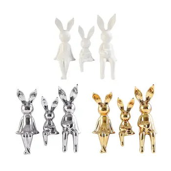 3pcs Iepure Familie Statui, Figurine Figura Desktop Afișează Bunny pentru Sculptura