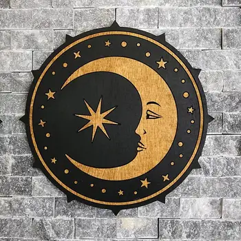 Soarele și Luna Decor din Lemn Star Luna Arta de Perete cu Cârlig Spate Fermă Suspensie Ornament pentru Ușă de Culoare Bucătărie