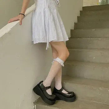 Harajuku Dantela Mozaic Volane Fete Cadou Arc Tub Lung Ciorapi Lolita Vițel Șosete Stil Coreean Ciorapi Pentru Femei