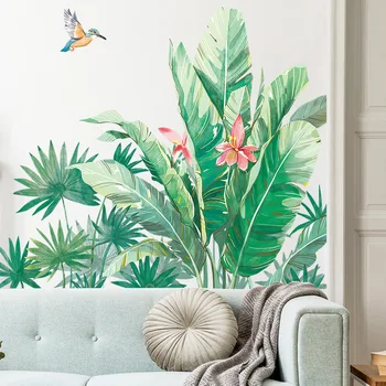 Mari Tropicale cu Frunze de Flori de Pasăre Autocolante de Perete pentru Camera de zi Dormitor Decor Plante Murală Decalcomanii Autocolante Tapet Detașabil