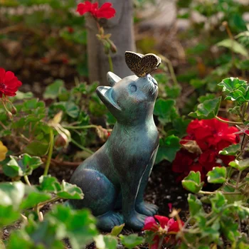 Cat Decor în aer liber Statui de Grădină în aer liber Rășină Animal Sculptura Pisica cu Fluture Decorativ Gradina Consumabile Cadouri