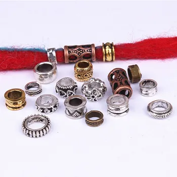 5pcs Argint Tibetan 15 Stiluri Diferite de Păr Panglica Groază Dreadlock Margele Inele Accesorii Tub de Cca 5-7mm Gaura Interioara de Bijuterii