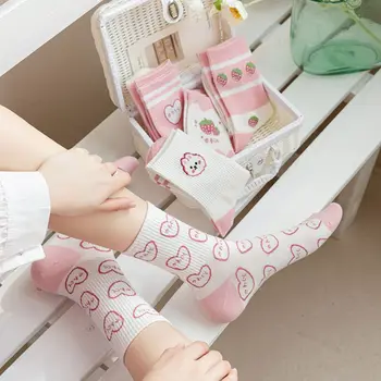 Drăguț Roz Serie Respirabil Design De Moda Fete Cadou Mid-Sosete Stil Coreean Șosete De Bumbac, Ciorapi Femei, Ciorapi