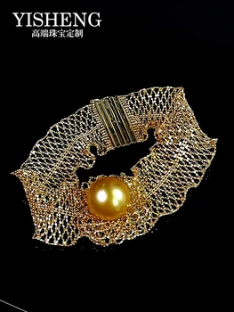 Noi Nanyang Aur Dantelă Perla Brățară de 18k Aur Dantelă Stil 14-15 Apă de mare Naturală Perla Oglindă Rotundă de Lumină
