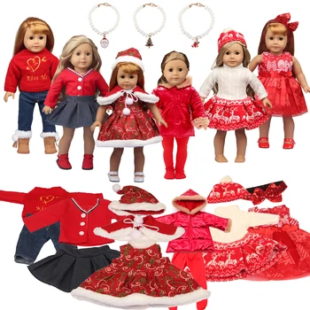 Culoarea roșie Haine Papusa Set Pentru 43cm Copil Nou-Născut Papusa Rochie de Crăciun Costum Pereche Colier Pentru Americani 18 Inch Fata&OG Păpuși de Jucărie