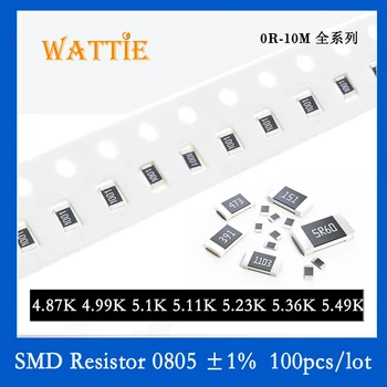 SMD Rezistor 0805 1% 4.87 K 4.99 K 5.1 K 5.11 K 5.23 K 5.36 K 5.49 K 100BUC/lot chip rezistențe 1/8W 2.0 mm*1.2 mm