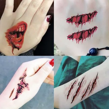 1buc Halloween Autocolant Tatuaj Temporar rezistent la apa Sângeroase Bat Spider Machiaj Zombie Cicatrice Tatuaj Decor Rana Groază de Sânge Autocolante