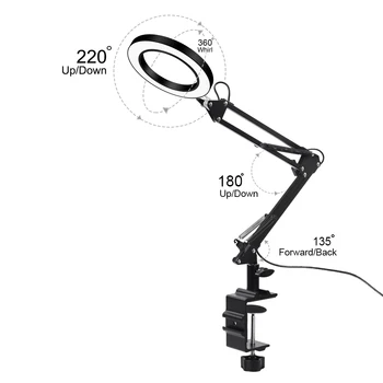 Noul Birou Flexibil de Mare 22cm+22cm 5X USB LED Lupa 3 Culori Luminoase Lupa Lampa cu Lupa de Citire/Rework Lipit