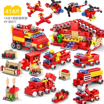 Masina de curse Serie de Pompieri 16 În 1Building Bloc pompierii Tehnică a Vehiculului Model Cărămizi Jucarii de Cadouri de Craciun pentru Copii