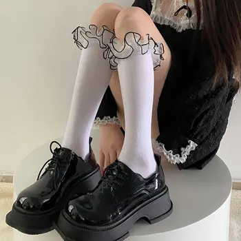 Japoneze Retro Ciorapi Femei Organza Niveluri Zburli Șosete Lungi Stil Lolita Genunchi Șosete Fete Dulci Drăguț Ciorap Lung
