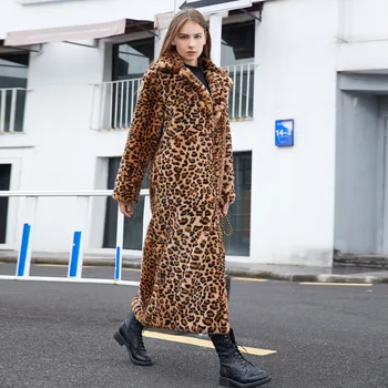 Faux Blana Haina De Iarna Costum Cald Guler Leopard Model De Pluș Lungă Haină De Moda Casual