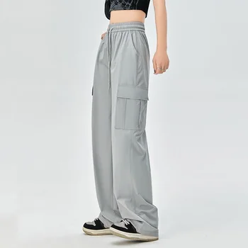 Femei Gri de Înaltă Talie Pantaloni de Moda de Epocă de Agrement Direct Pantaloni Largi Picior Strada Y2K Feminin Toamna Solid Colector Pantaloni