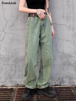 Blugi pentru Femei de Strada de Mare Stil American Atmosfera de Epocă Verde Pantaloni din Denim Toate-meci Harajuku Hip Hop Toamna Chic Frumos Colegiul