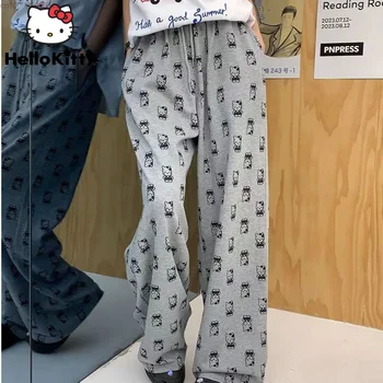 Sanrio Hello Kitty Drăguț Pantaloni Casual Trendy Brand Largi Picior Pantaloni Evazate Y2k Fete Anime Kawaii Streetwear Pantaloni Sex Feminin Emo